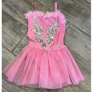 Pink Ballet Dress Costume Feather Sequin Dance Tutu Dress